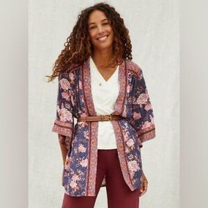 Matilda Jane Olivia Kimono Women Sz M/L Periwinkle Floral Shimmer Thread Chiffon